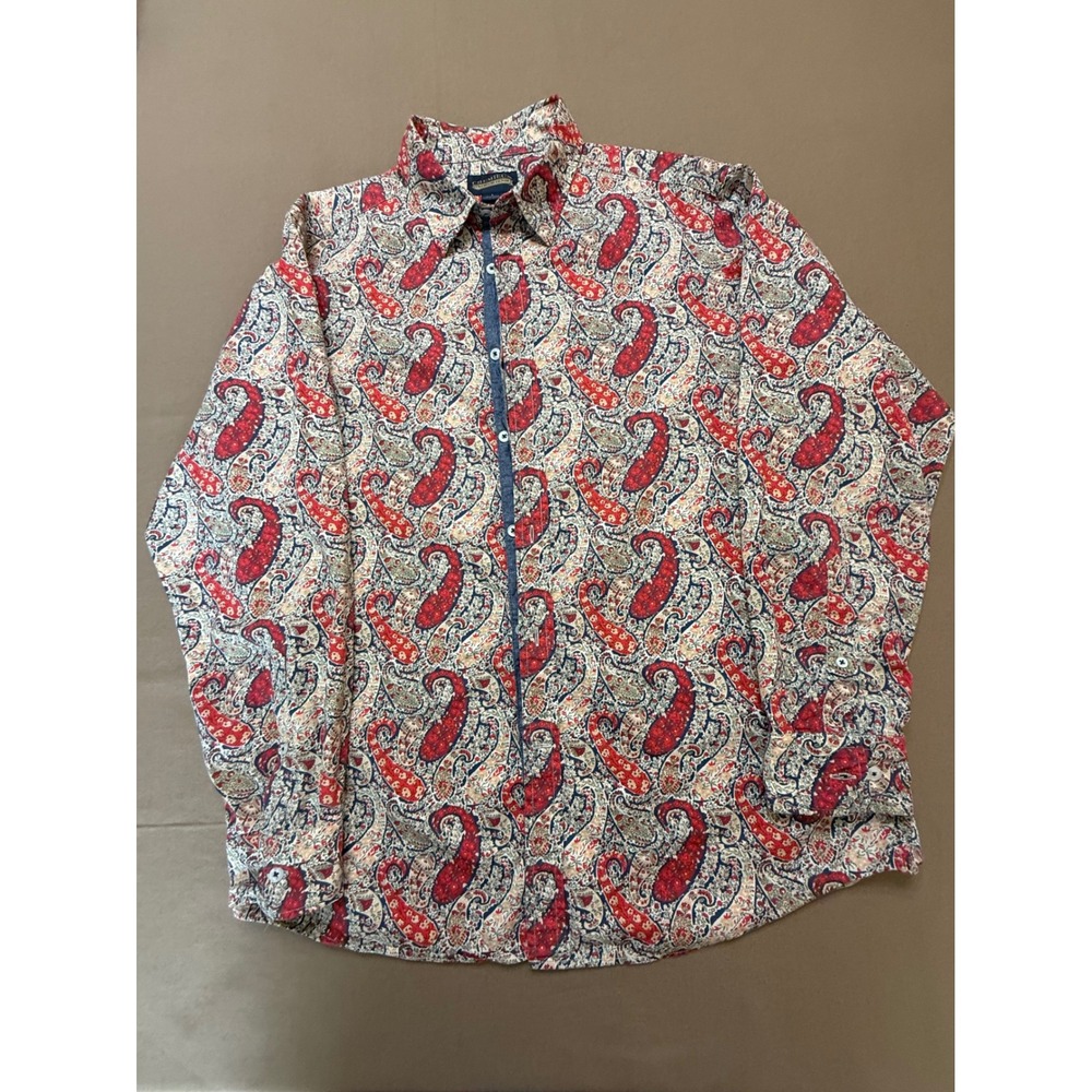 Cremieux Premium Denim Paisley Button Down Long Sleeve Shirt Mens Large